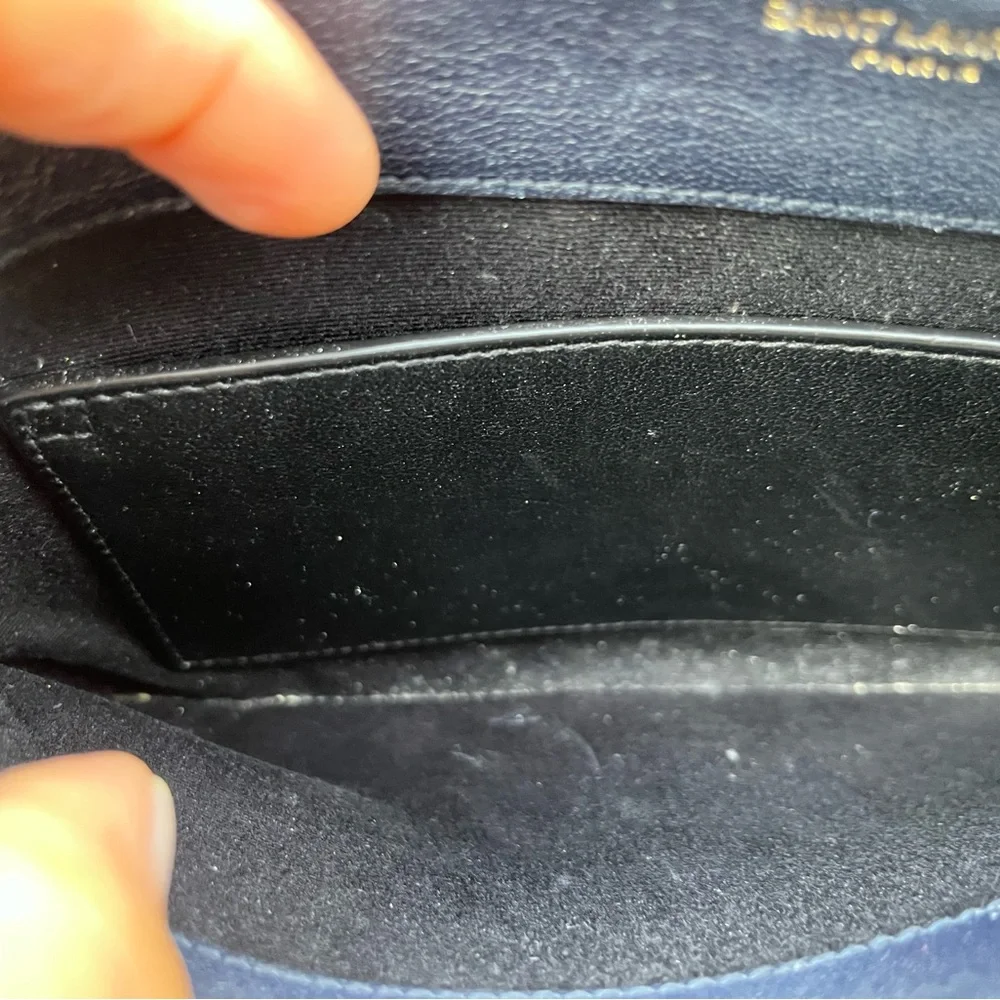 Saint Laurent  Quilted Leather Shoulder Bag in Navy with Gold YSL Logo - Picture 14 of 16